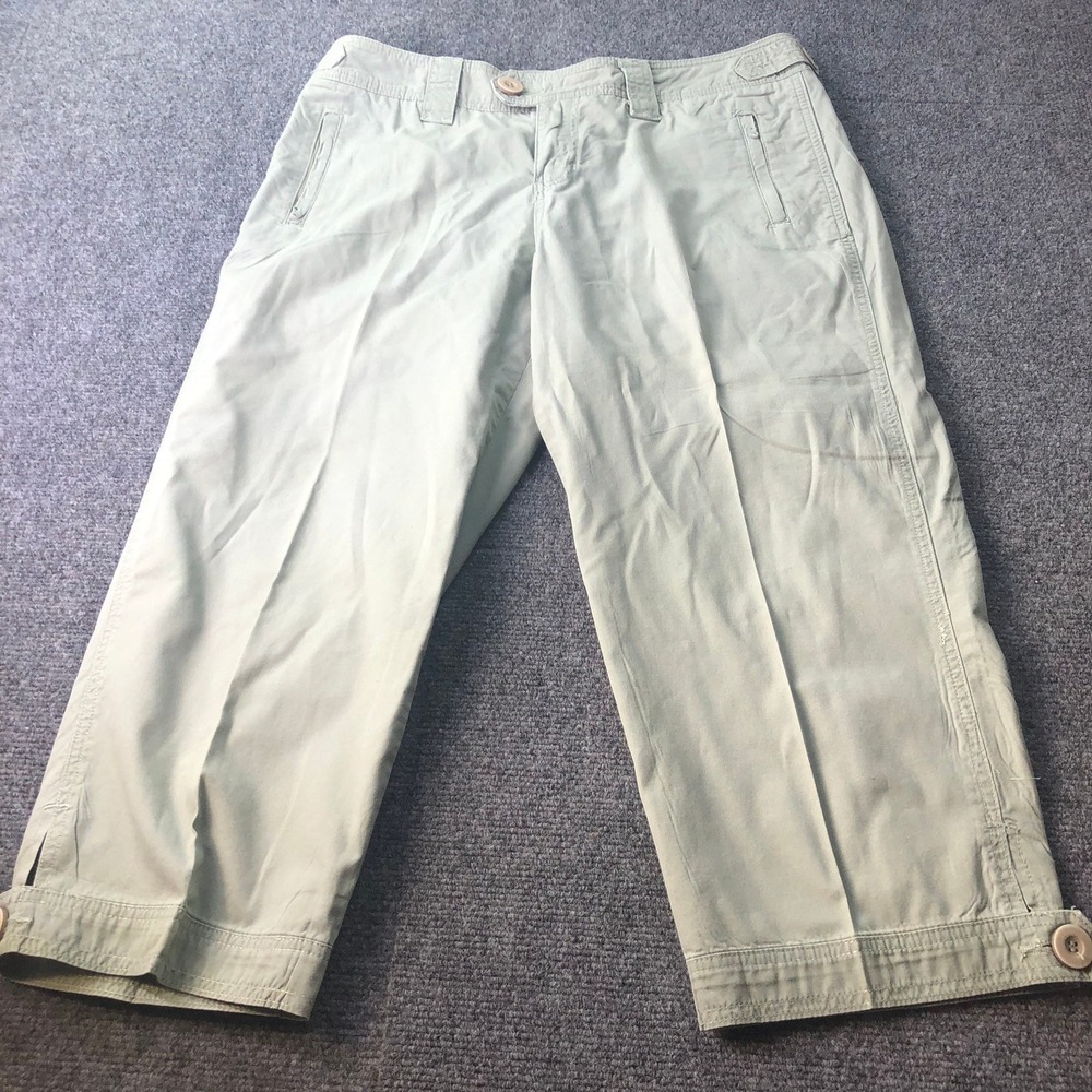 Womens‎ Cropped Capri Pants Khaki Beige Button Accent Casual Everyday